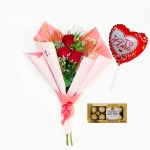 3 rosas Ecuador princesa + Ferrero rocher X8 + Globo 20 cm