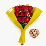 12 Rosas Ecuador Glamour + Ferrero Rocher Corazón 