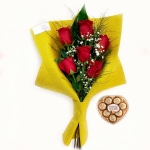 6 Rosas Ecuador Glamour + Ferrero rocher Corazón