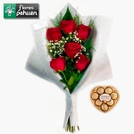 6 Rosas Ecuador Gala + Ferrero Rocher Corazón ó x 12