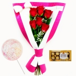 6 Rosas Ecuador gala elegance + Ferrero Rocher X8 + Globo cristal 35 cm
